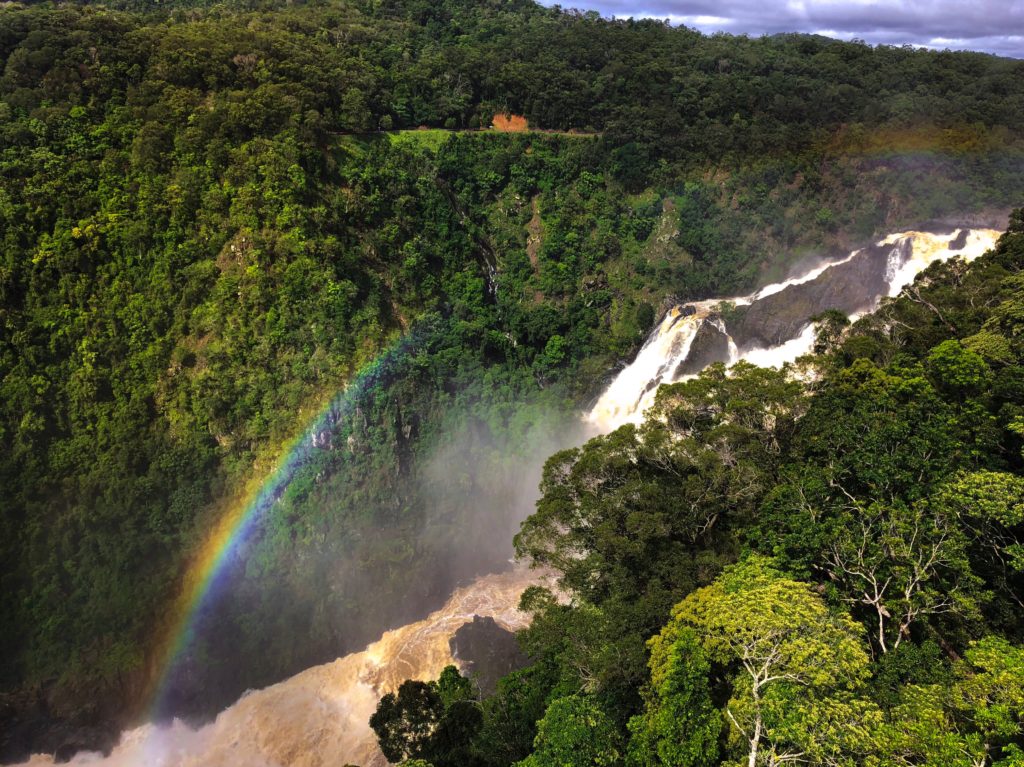 Rainbow over Barron Falls in flood