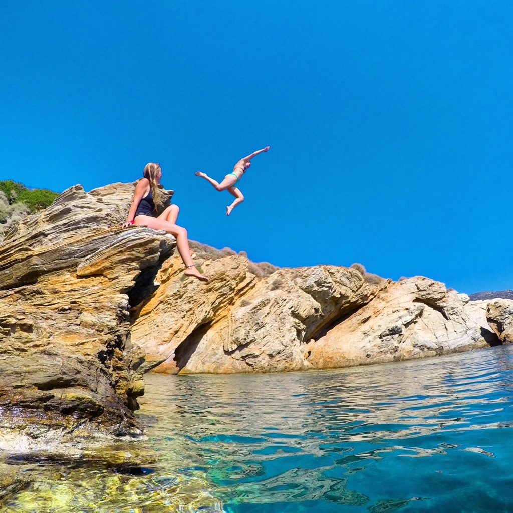 Girls cliff jumping in Ios, Greece go pro 