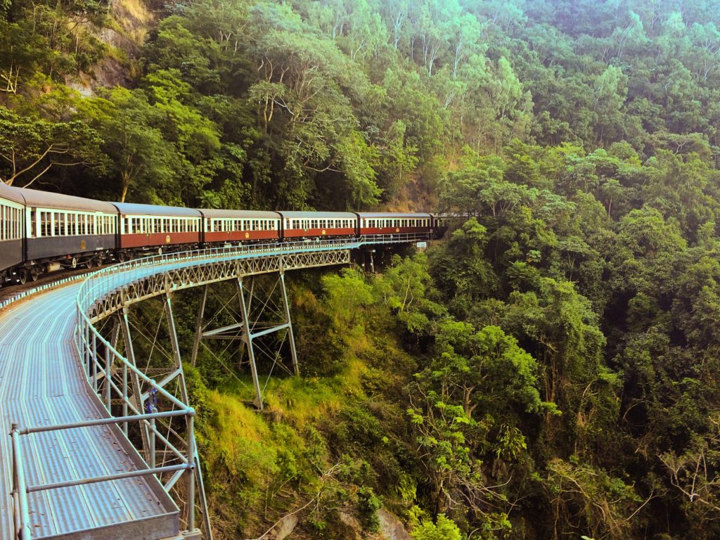 Kuranda Scenic Railway train travelling through the rainforest