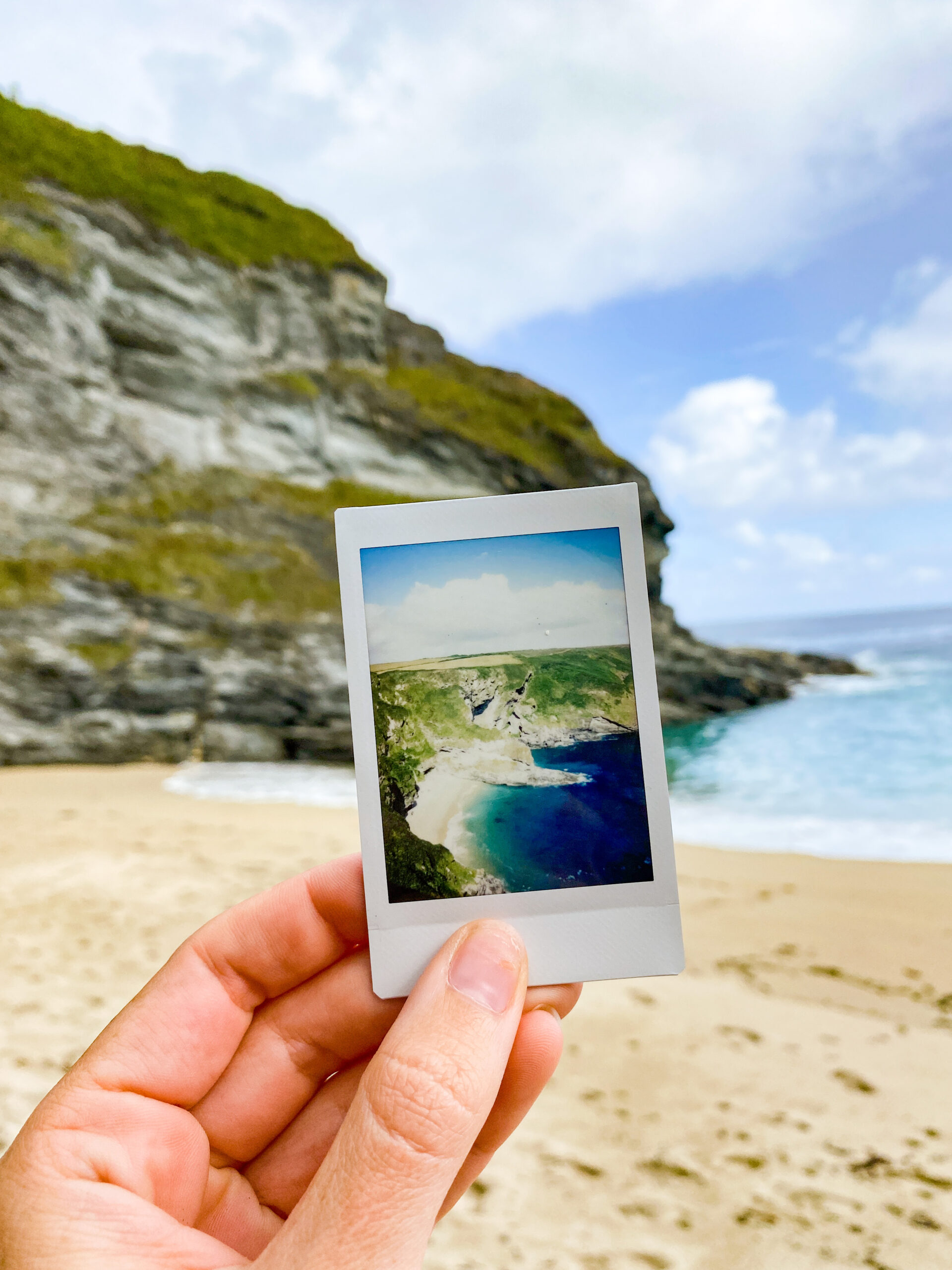 Polaroid of beach in Cornwall