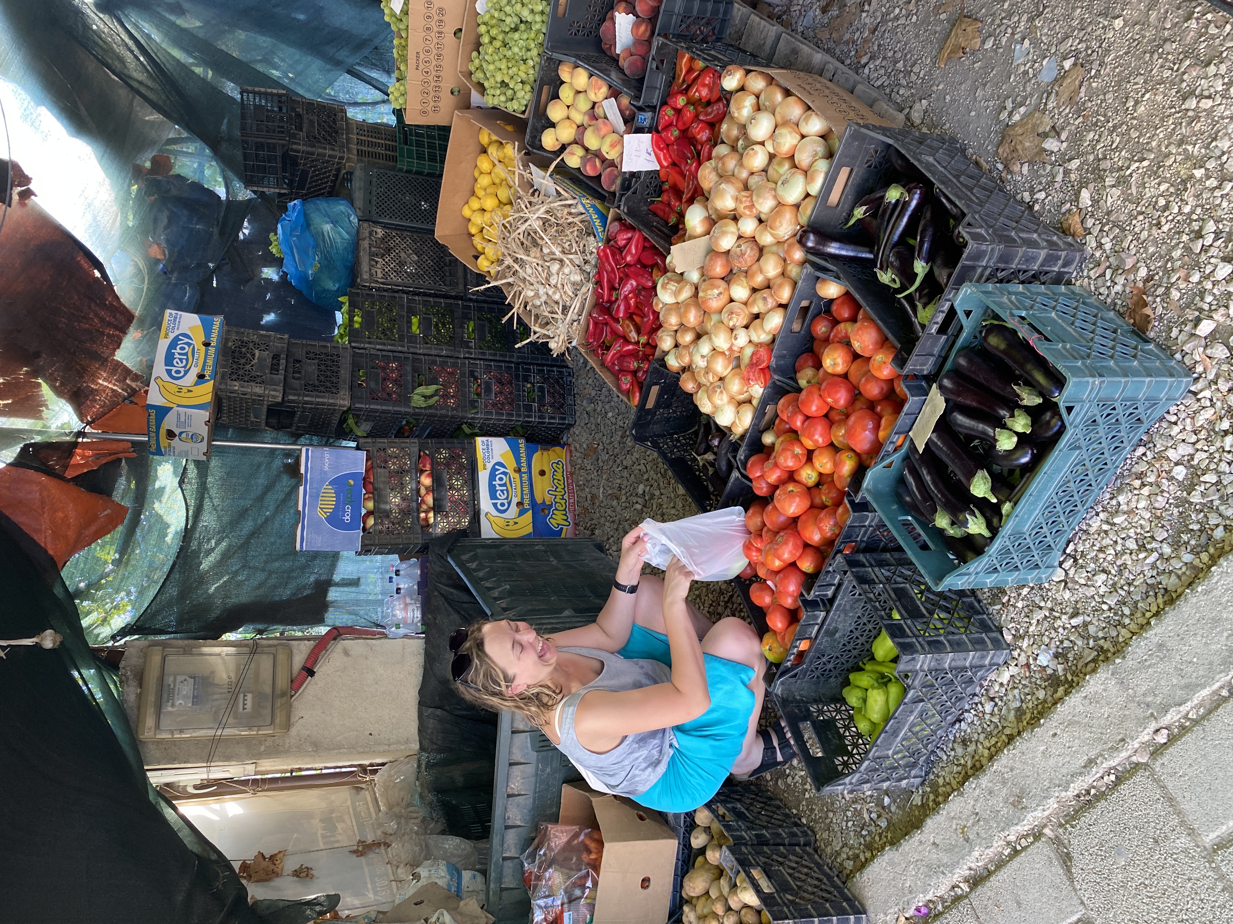 Vegetable stalls on the road in Ksamil Albania