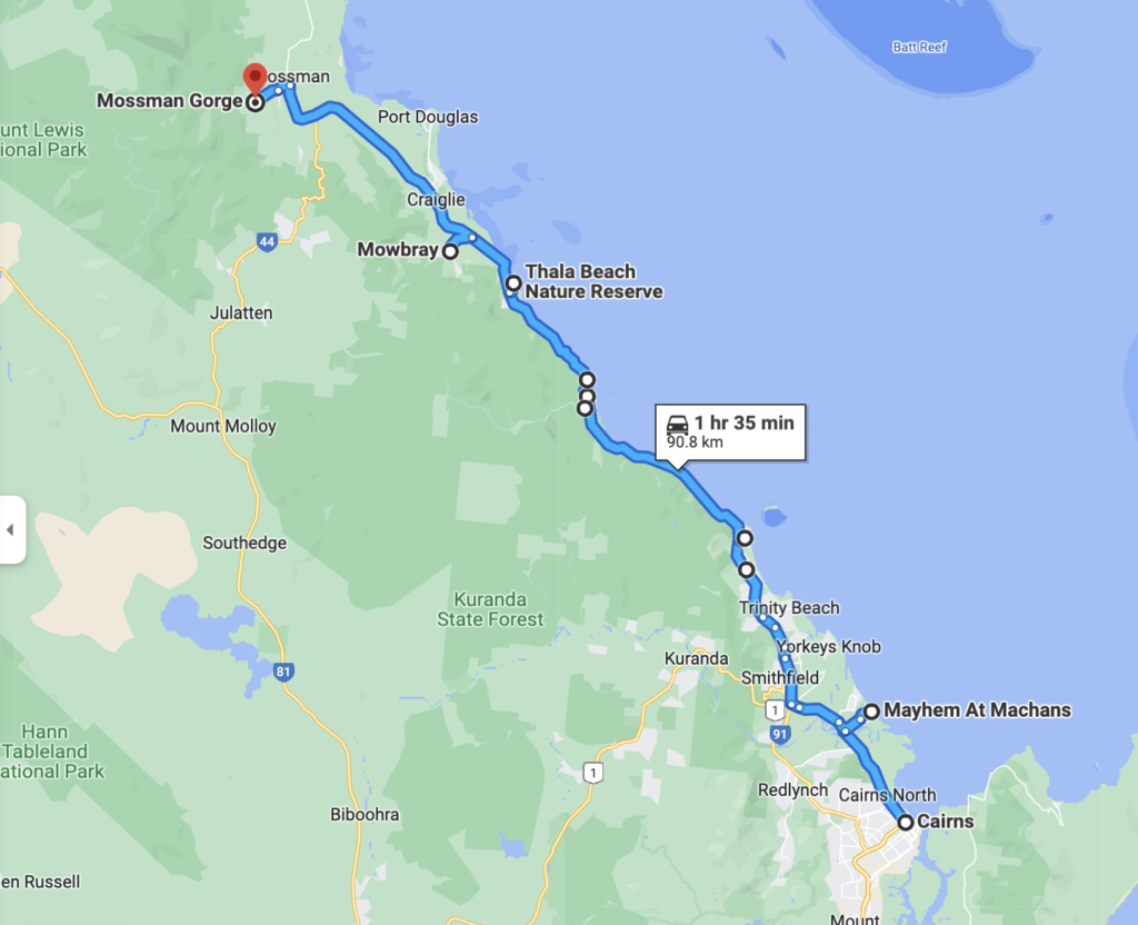 Cairns to Port Douglas Itinerary Google Maps